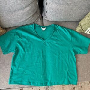 Cropped Vintage Pro Spirit V-neck Tee in Teal XL